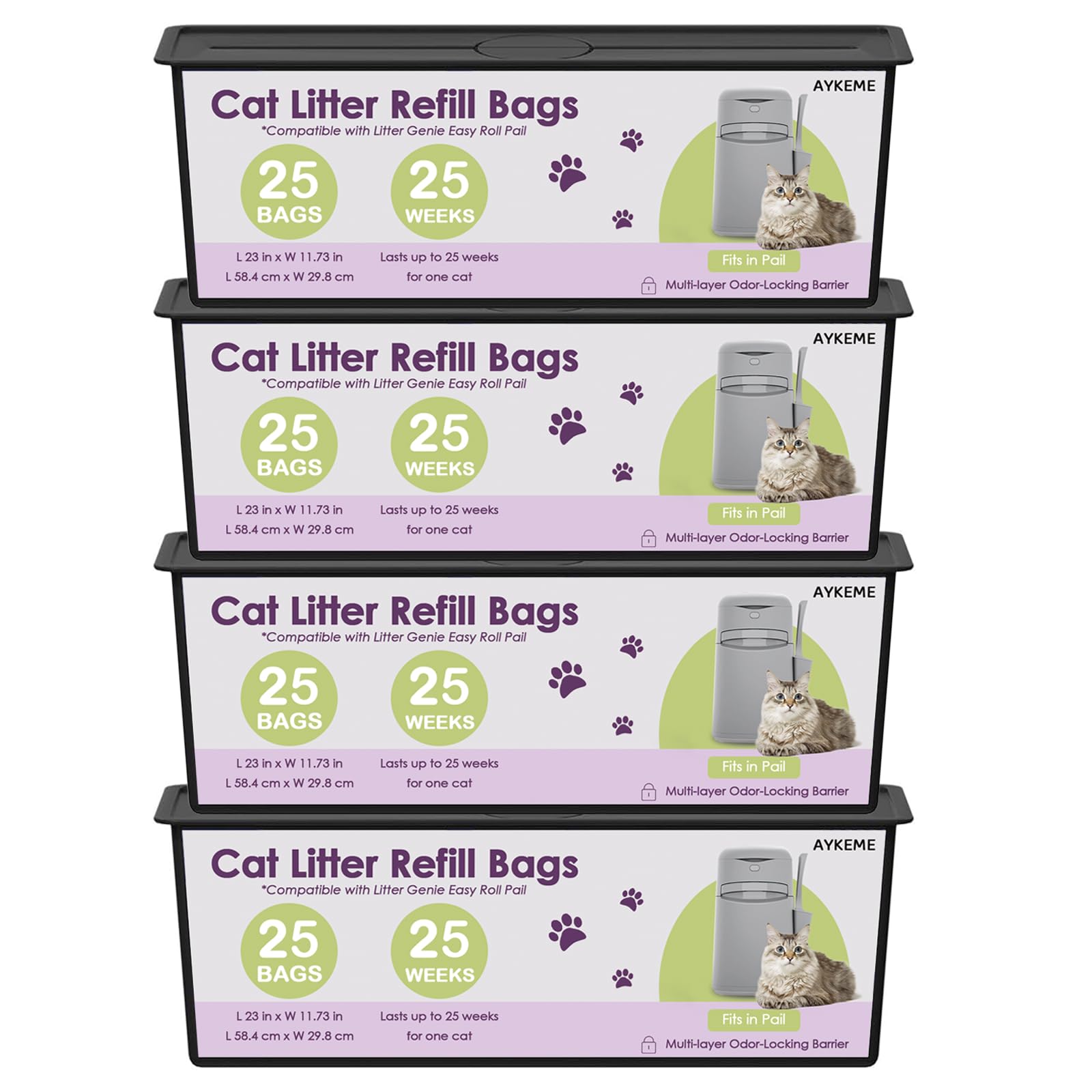 AYKEME 100-cat litter refill roll bags fit Genie Easy Roll Pail for neat disposal.