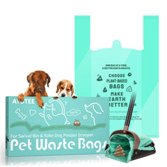 AYOTEE poop bags with EZ tie handles for easy pickup and secure sealing.