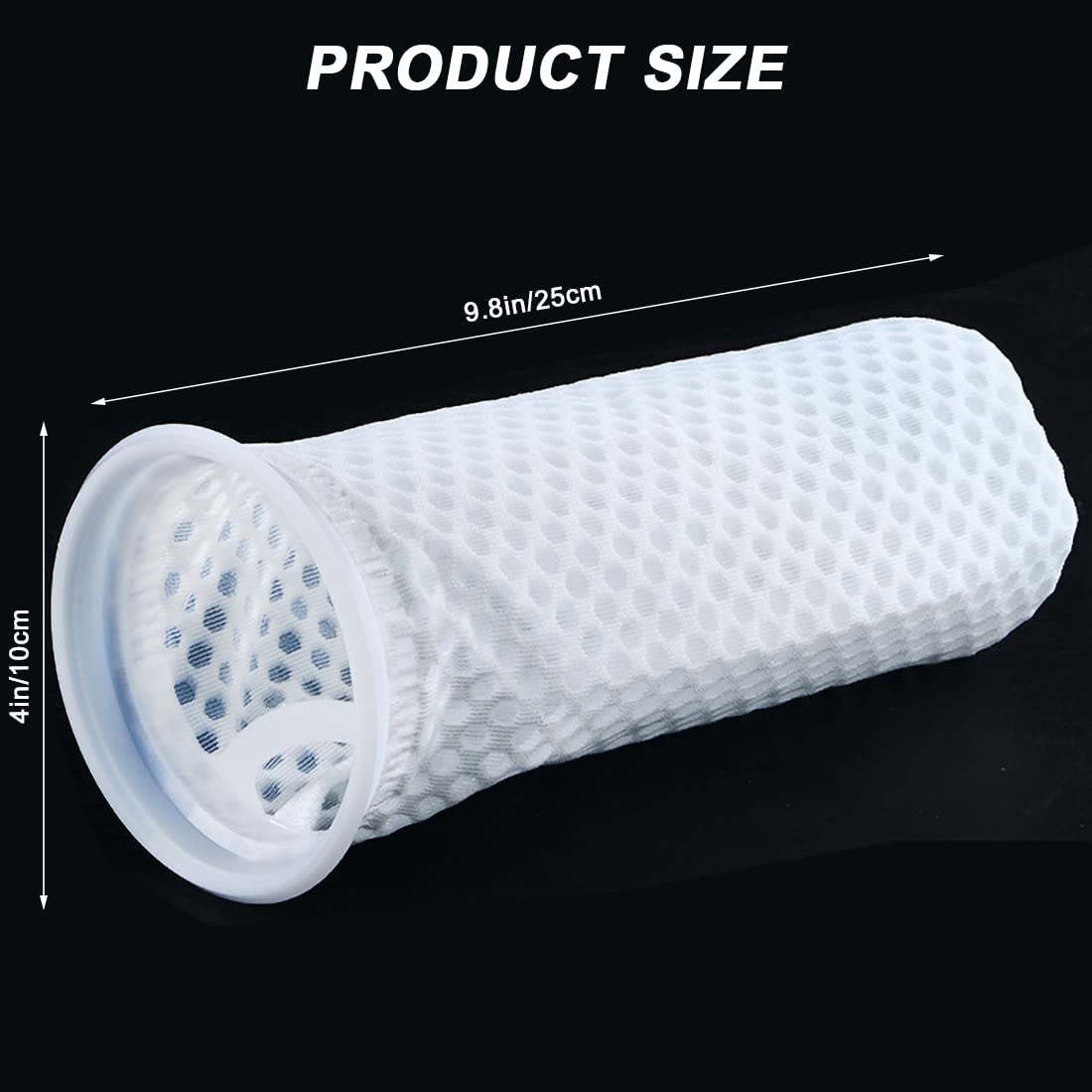 AYWFEY aquarium filter sock close-up shows 3D honeycomb mesh capturing debris