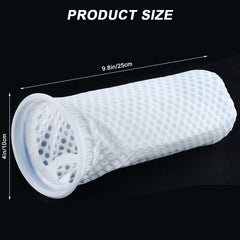 AYWFEY aquarium filter sock close-up shows 3D honeycomb mesh capturing debris
