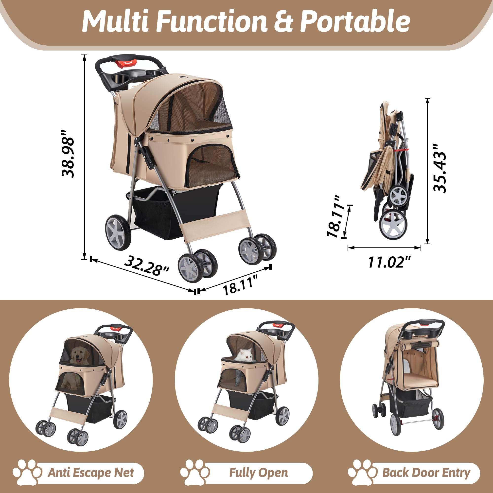 Azaeahom pet stroller with top window for easy pet observation.