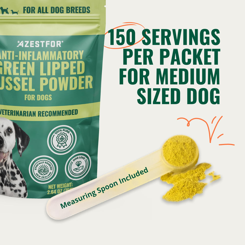 Azestfor Green Lipped Mussel dog powder highlighting omega-3 benefits