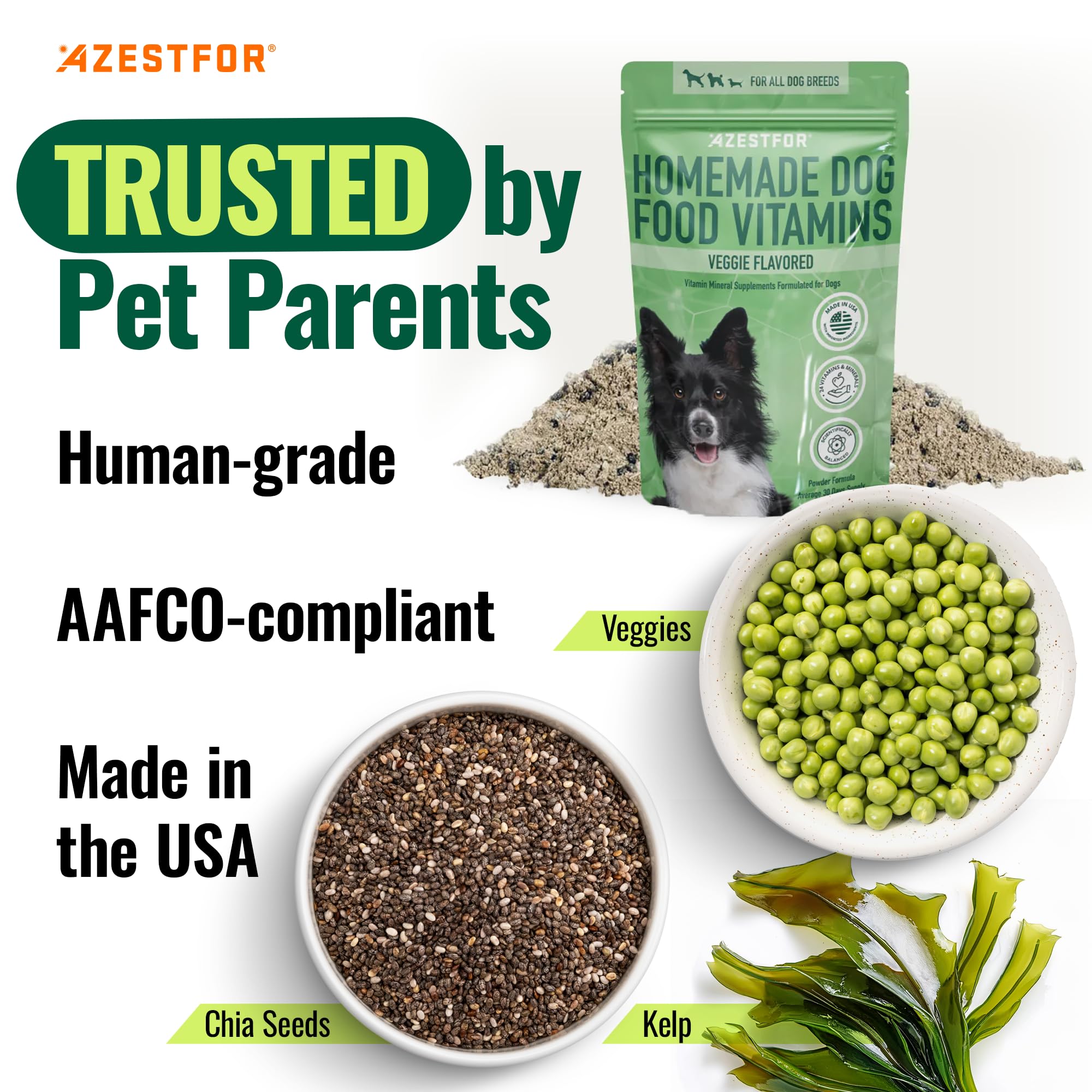 Azestfor veggie flavor helps make meals appealing to dogs.