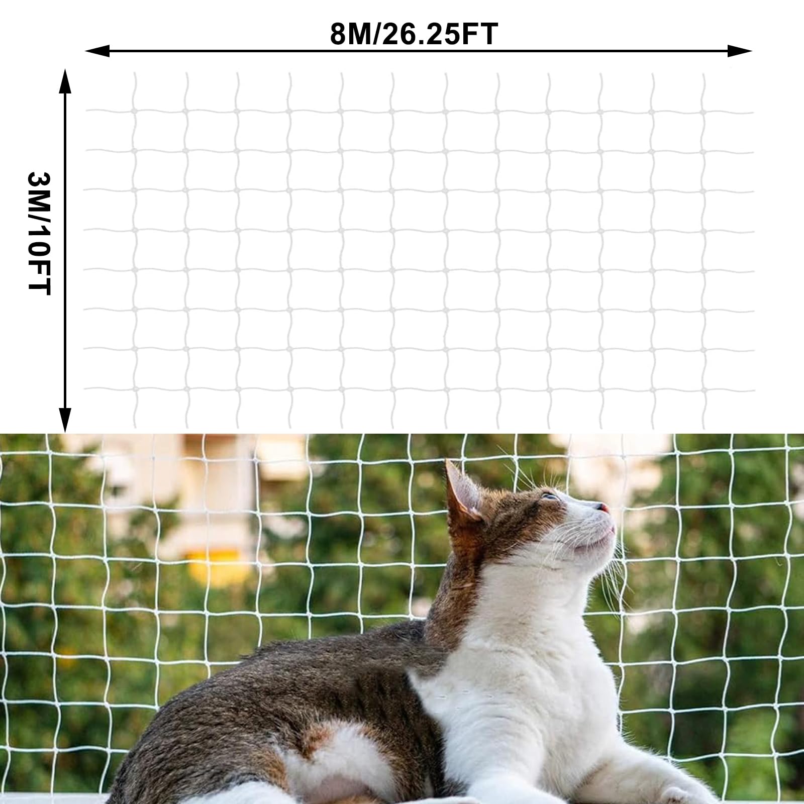 Azure Cantara balcony net close-up shows sturdy nylon weave and UV resistance.
