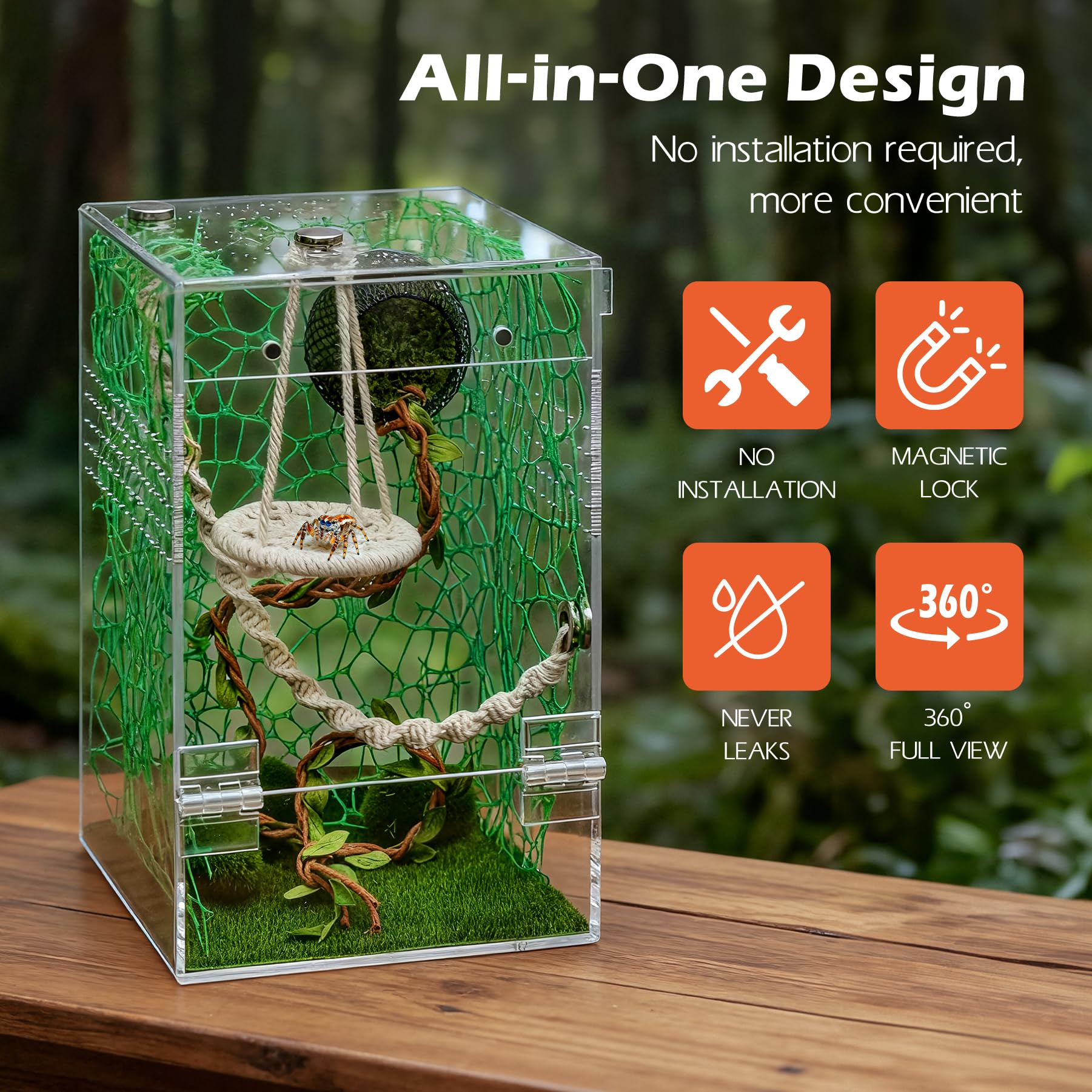 AZV Jumping Spider Enclosure with included accessories for natural habitat setup.