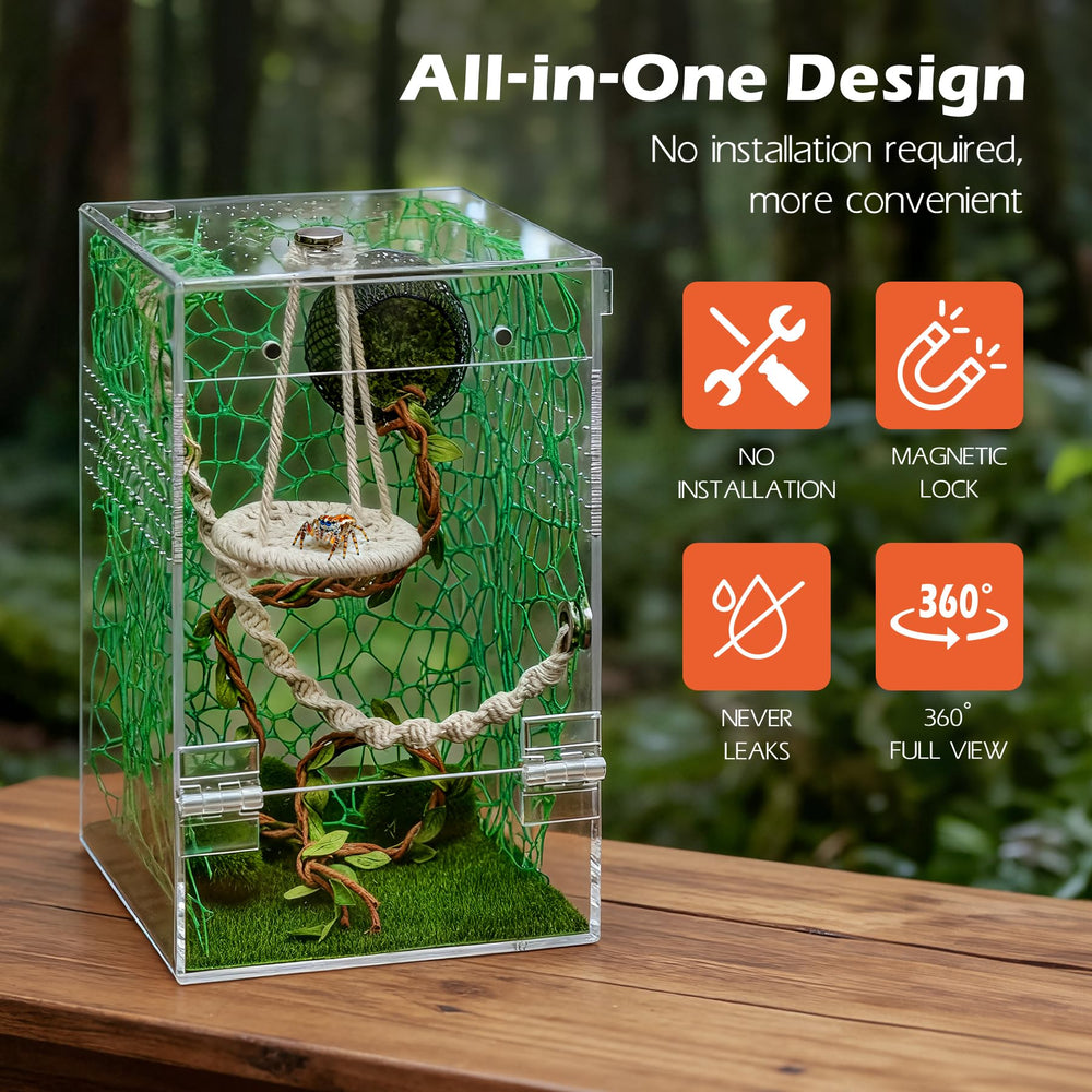 AZV Jumping Spider Enclosure with included accessories for natural habitat setup.