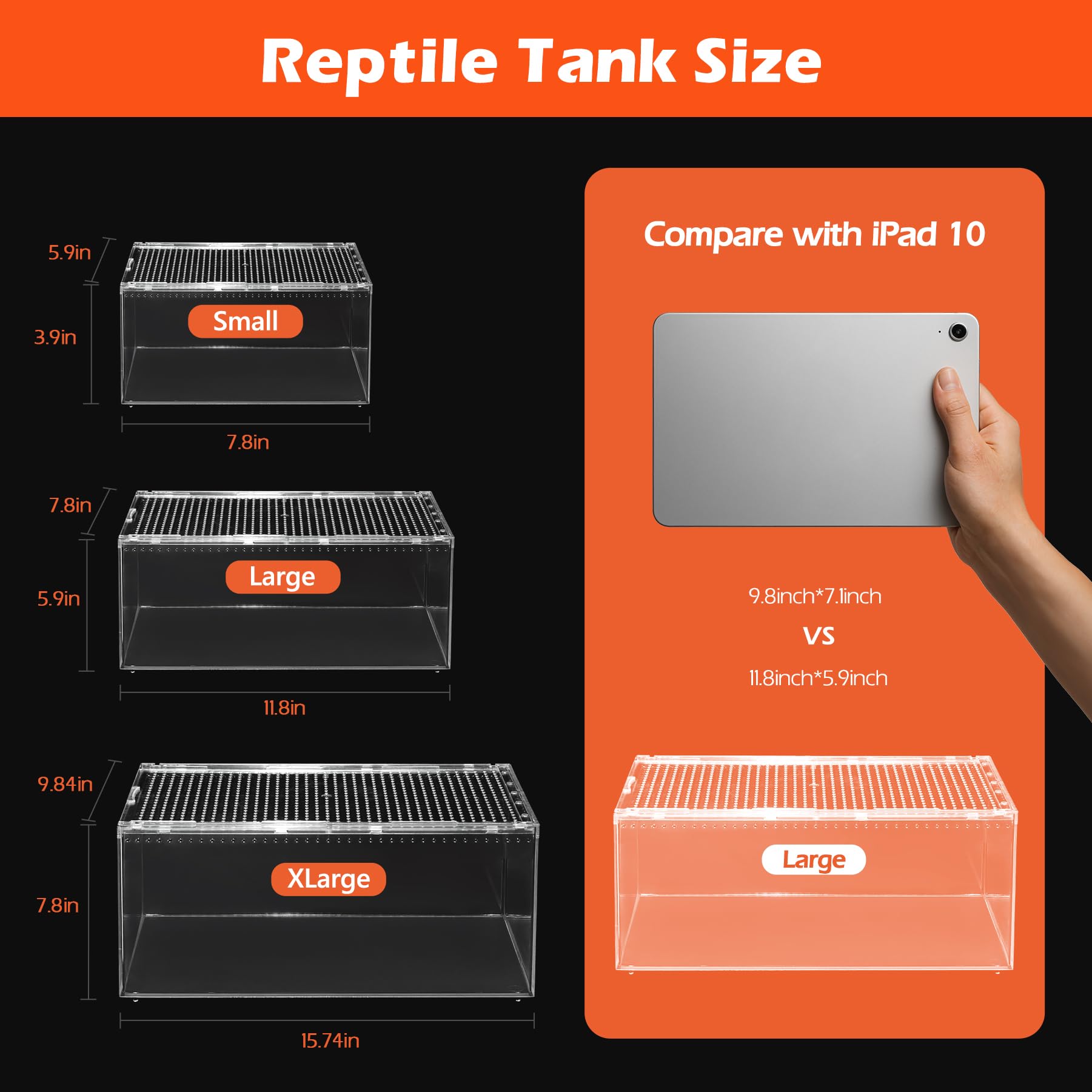 AZV unbreakable polycarbonate terrarium offers lasting durability and clear visibility.