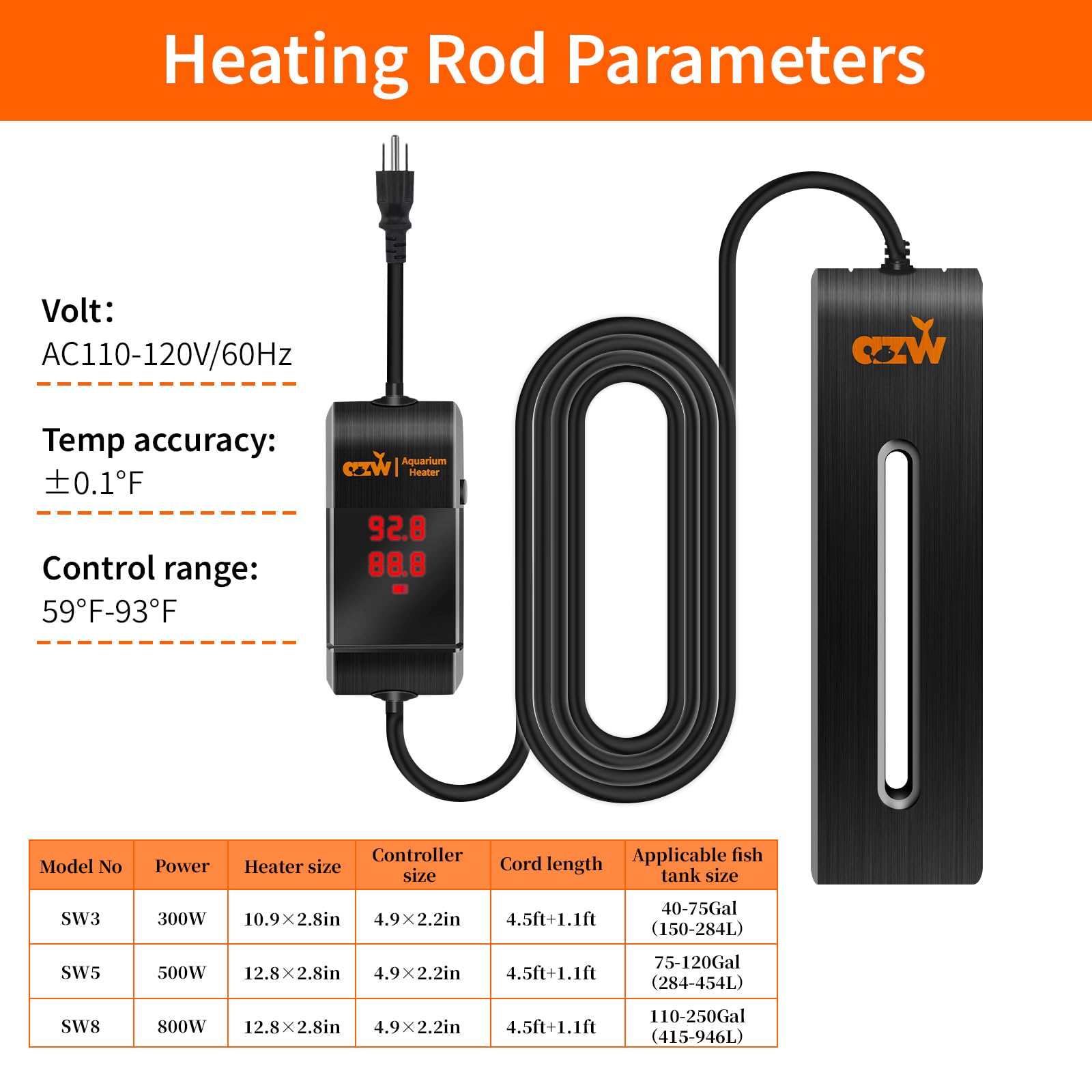 AZW aquarium heater with 12-month warranty and dedicated support.