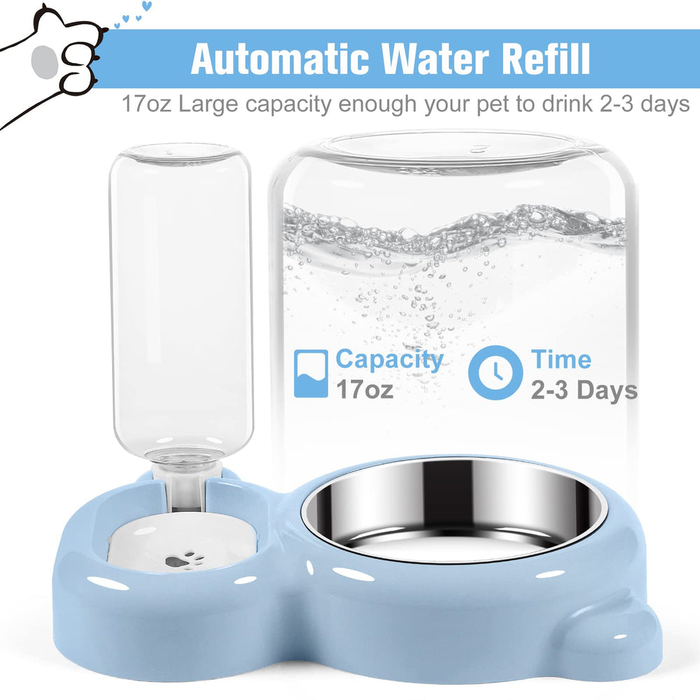 Azwraith light blue 2-in-1 bowl showing integrated food and water solution