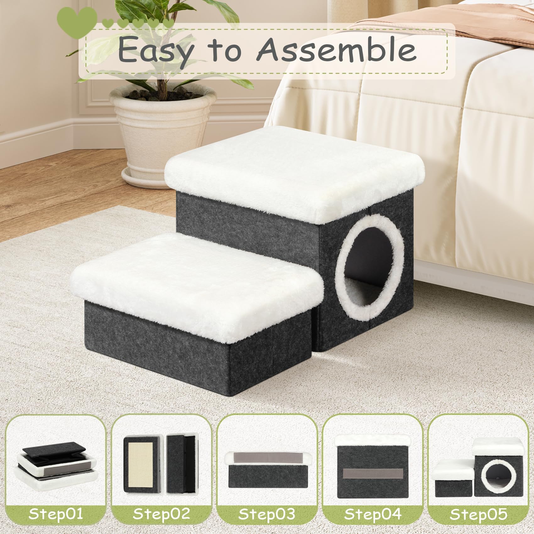 B FSOBEIIALEO 2-tier pet steps: stable climb for small pets