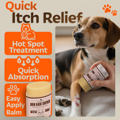 Baaww anti-itch relief applied to a dog's coat during grooming.