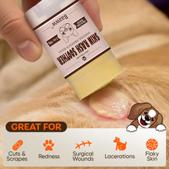 Baaww dry skin lotion soothing a dog's itchy patch and coat.