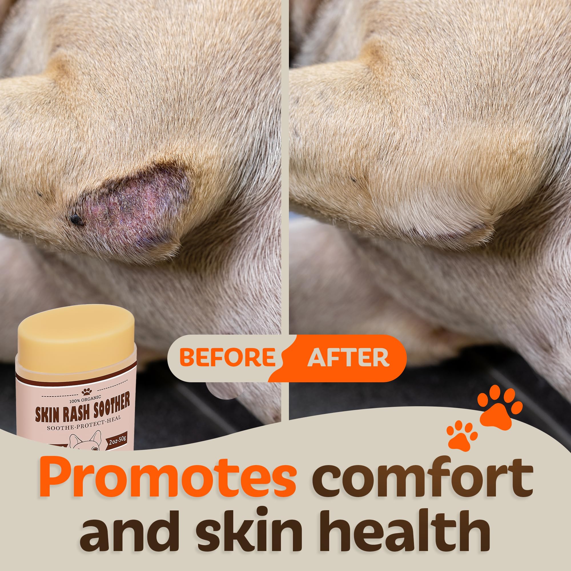 Baaww skin moisturizer balm hydrating a dry, itchy dog patch.