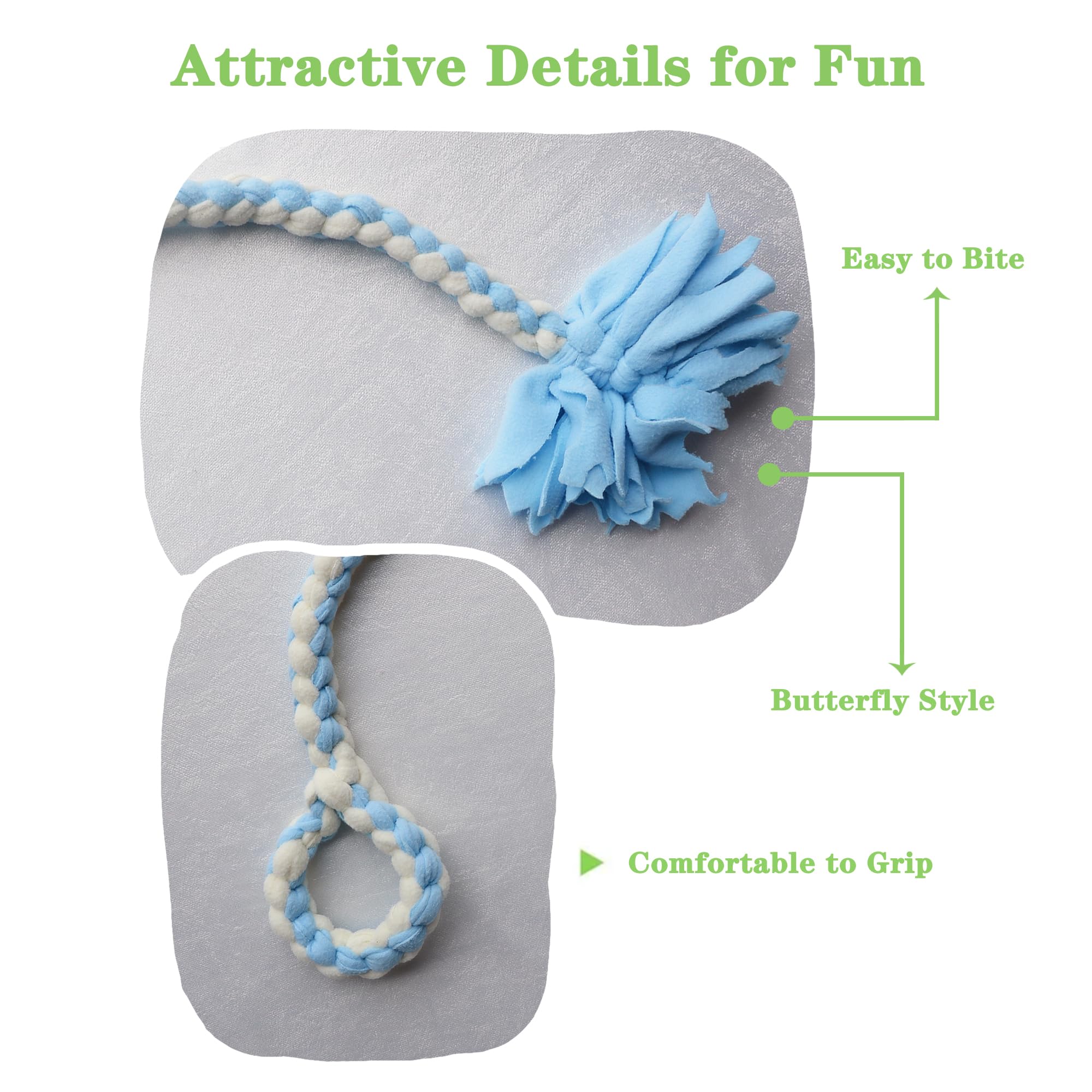 Baba&Nana braided fleece tug toy close-up with blue ball for training