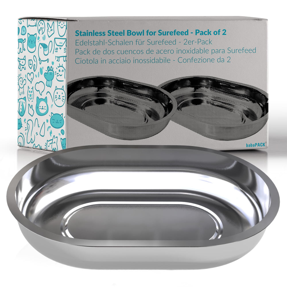 BabaPACK stainless steel bowls aligned with SureFeed for seamless feeding.