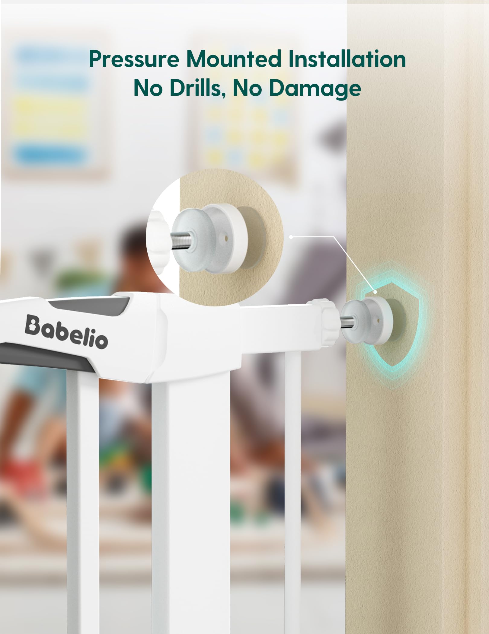 Babelio gate designed to resist up to 210 lbs of impact.