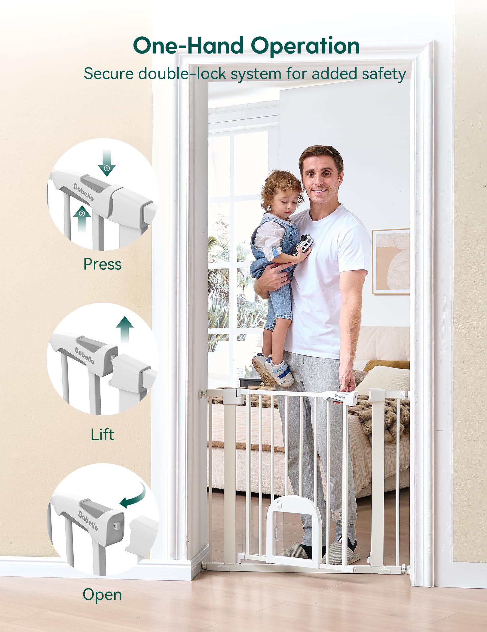 Babelio stay-open option for hands-free doorway crossing.