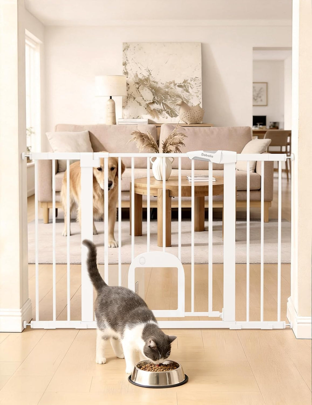 Babelio extra-wide baby gate in stair setup for safe passage
