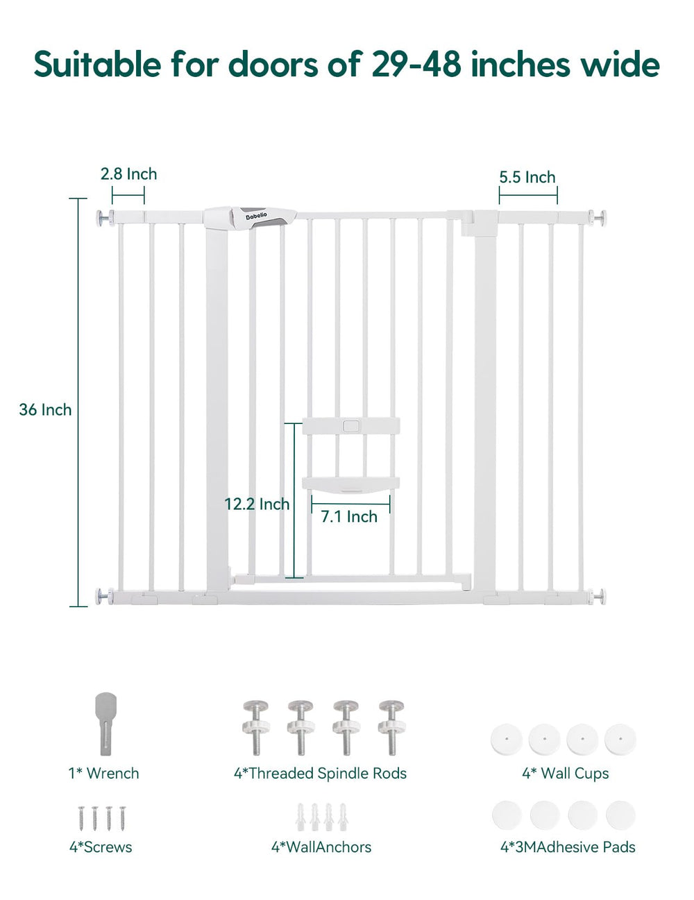 Babelio maximum width extension helps fit up to 48 inches in various openings.