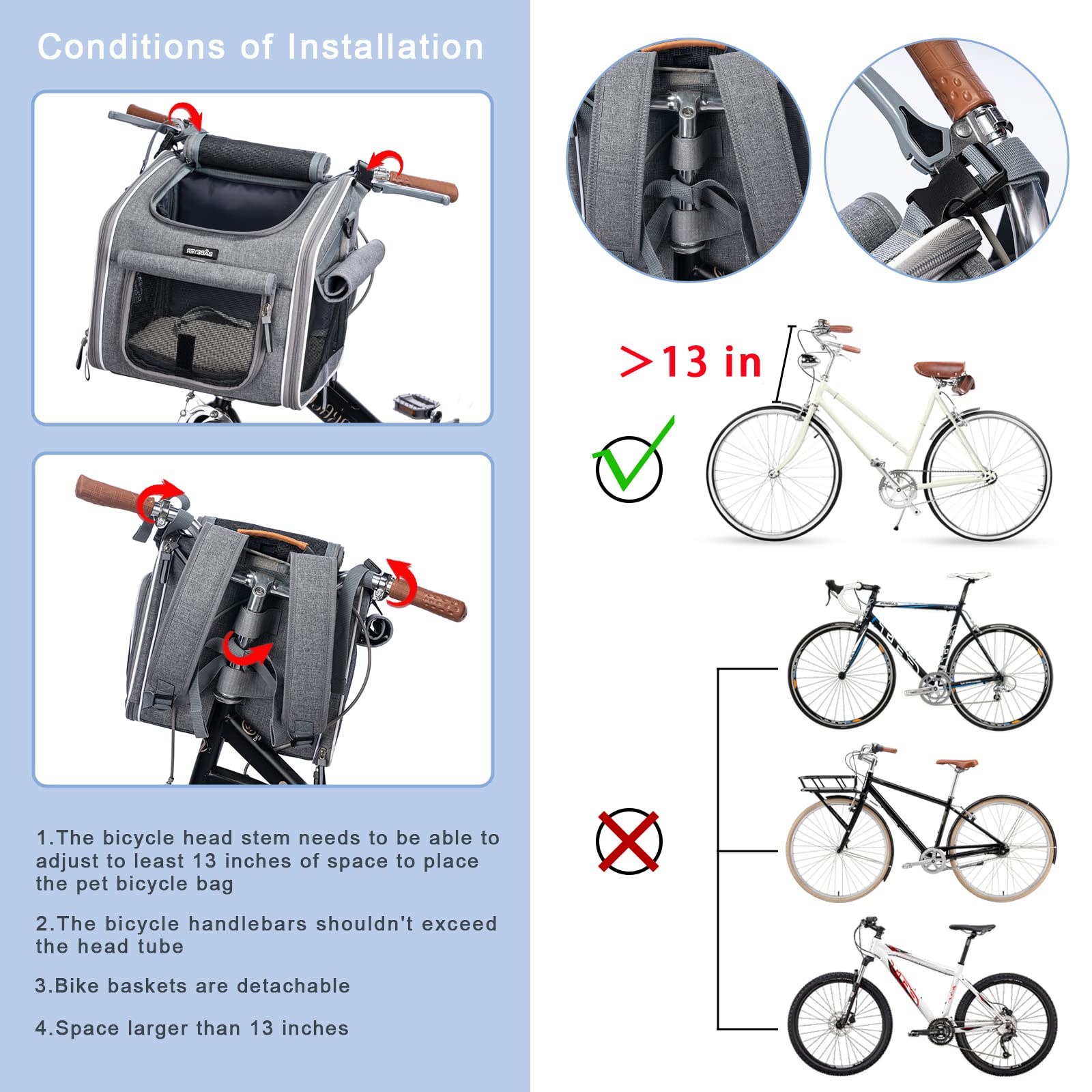 BABEYER dog bike basket four mesh windows for cooling airflow on rides