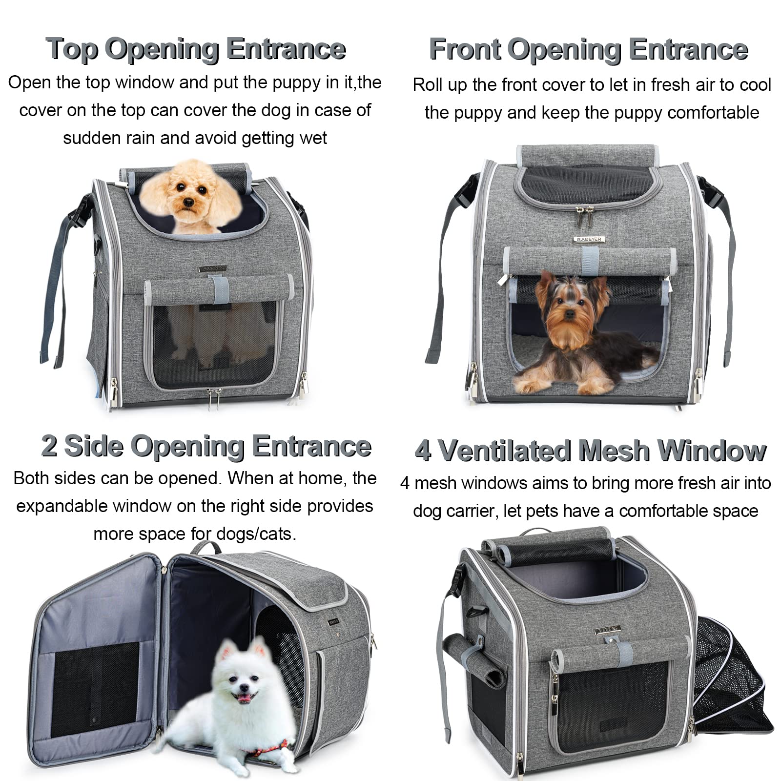 BABEYER Dog Bike Basket side expansion showing extra space for small pets on trips.