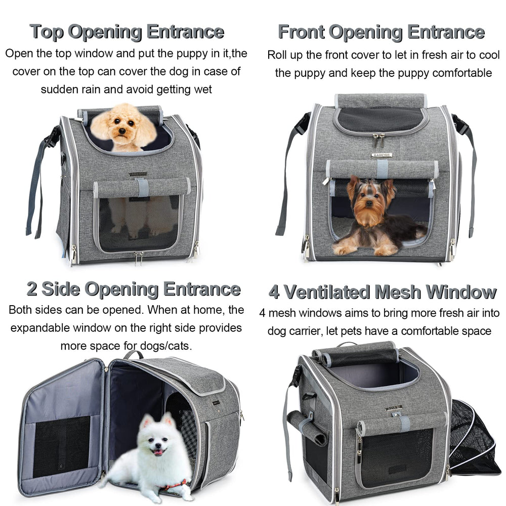 BABEYER Dog Bike Basket side expansion showing extra space for small pets on trips.
