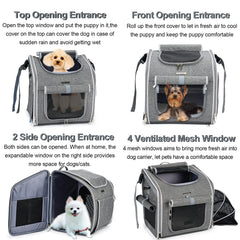BABEYER Dog Bike Basket side expansion showing extra space for small pets on trips.