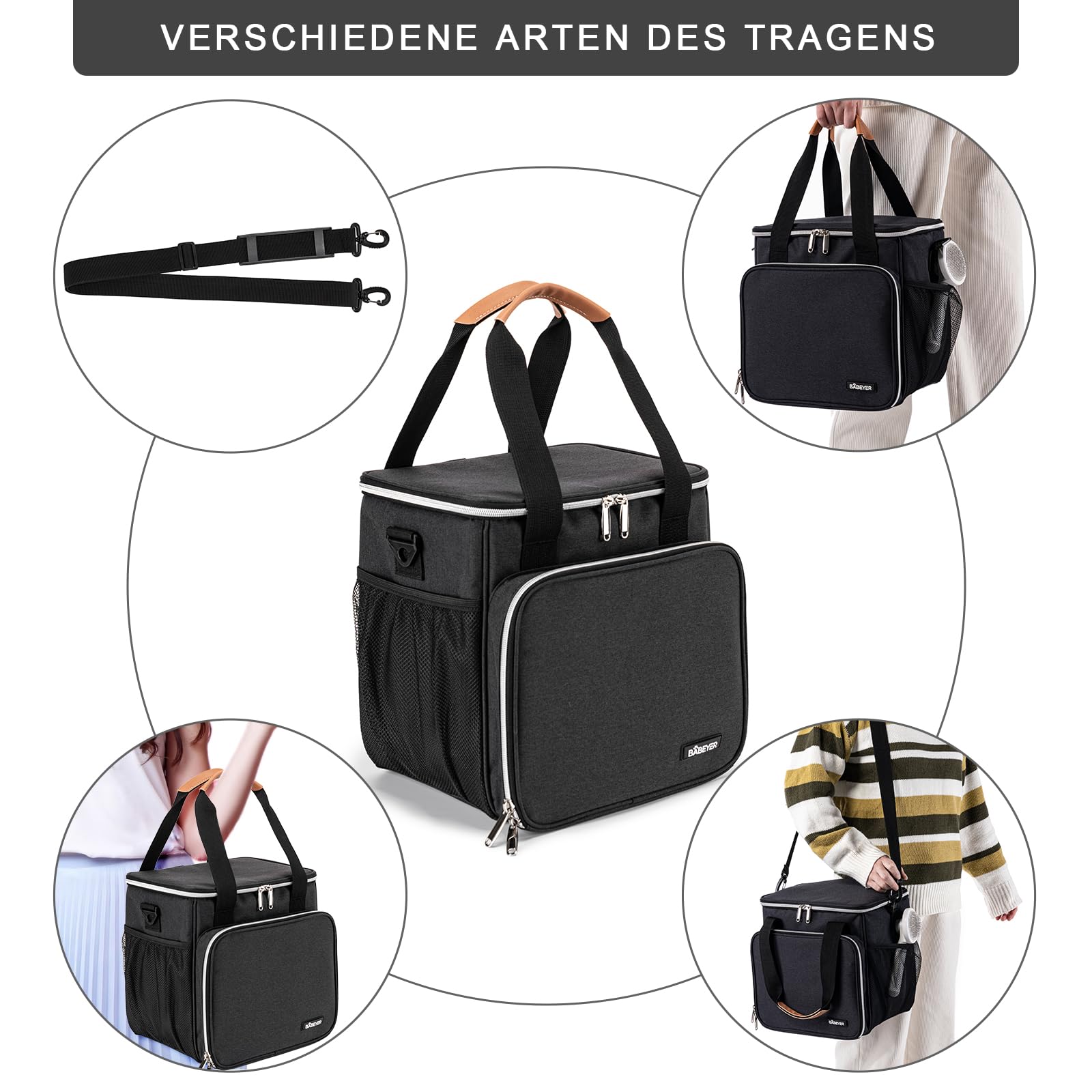 BABEYER bag with adjustable strap enables comfortable, hands-free grooming on the go.