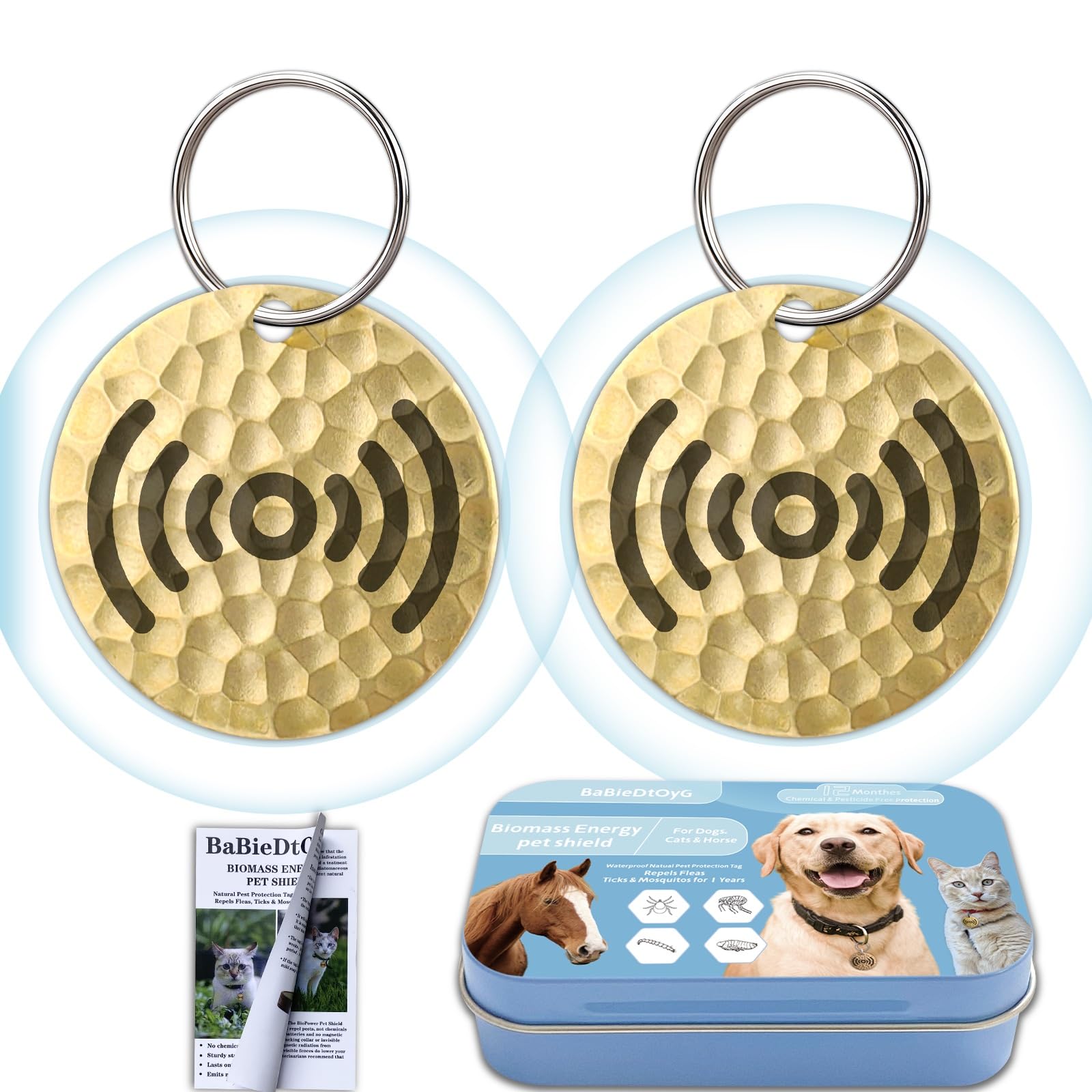 BabieDtOyG balance collar pendant on dog delivering year-long natural pest deterrence.