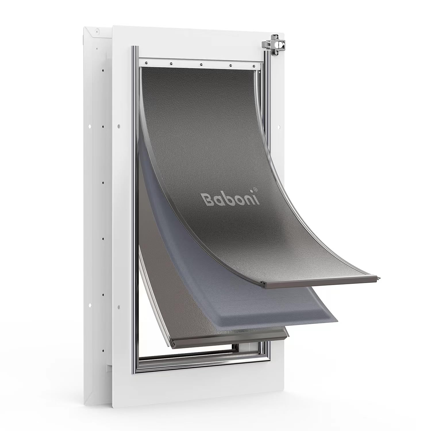 Baboni 3-flaps pet door frame provides sturdy access for pets.
