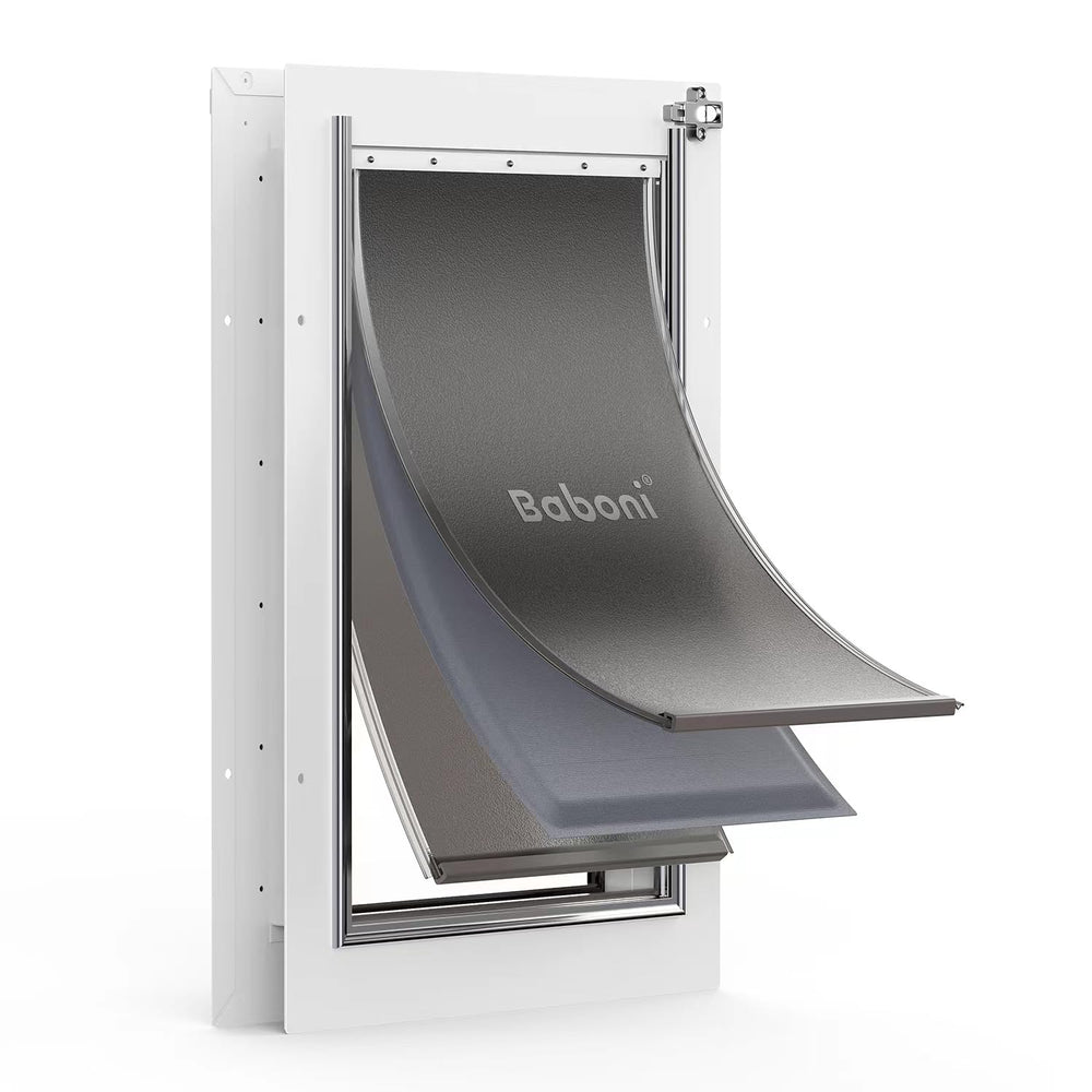 Baboni 3-flaps pet door frame provides sturdy access for pets.