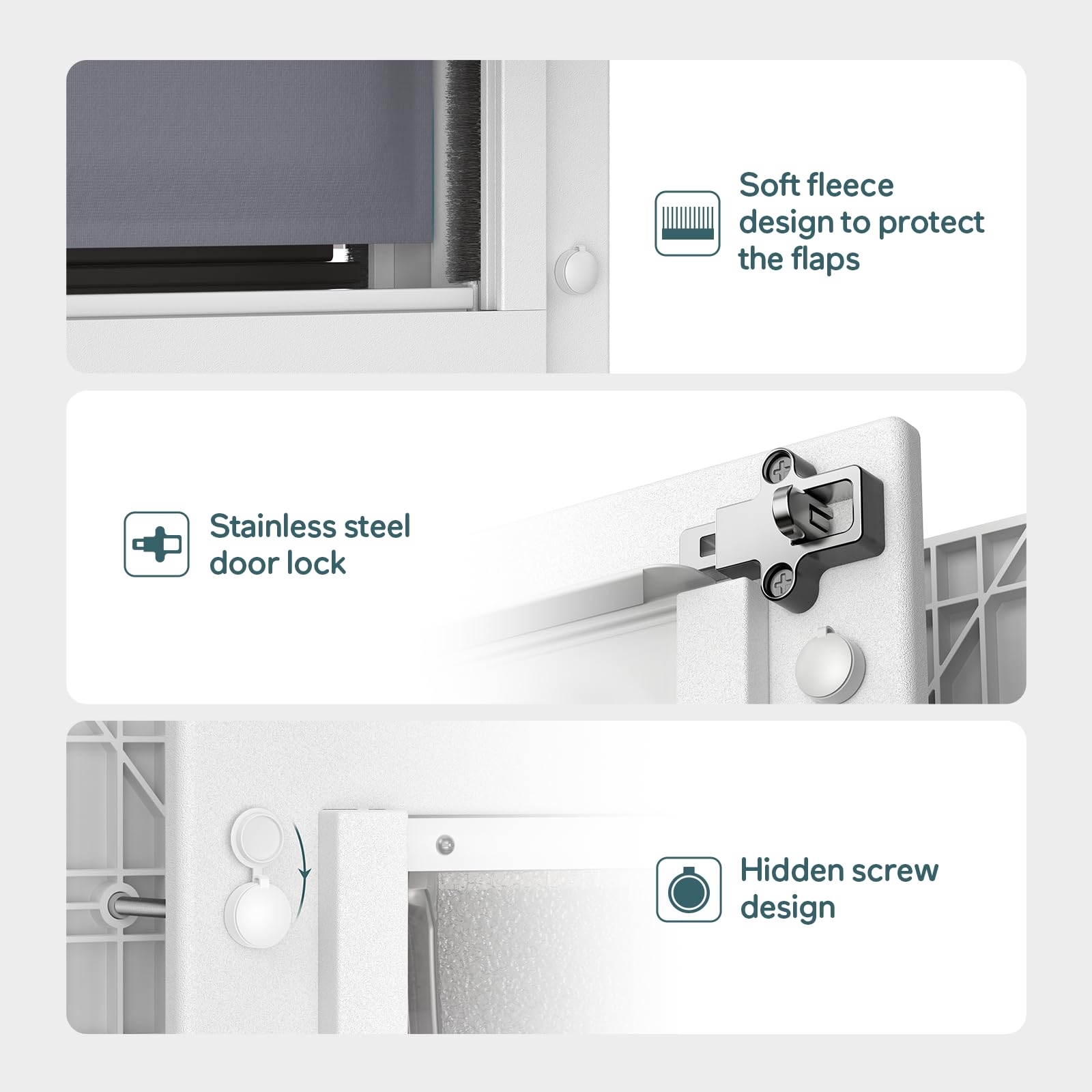 Metal lock panel adds security when you need to close the door.