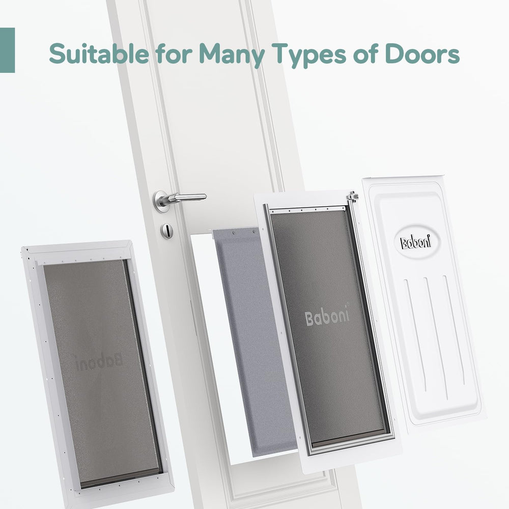 Baboni 3-Flaps pet door side profile with telescoping tunnel for door thickness variability