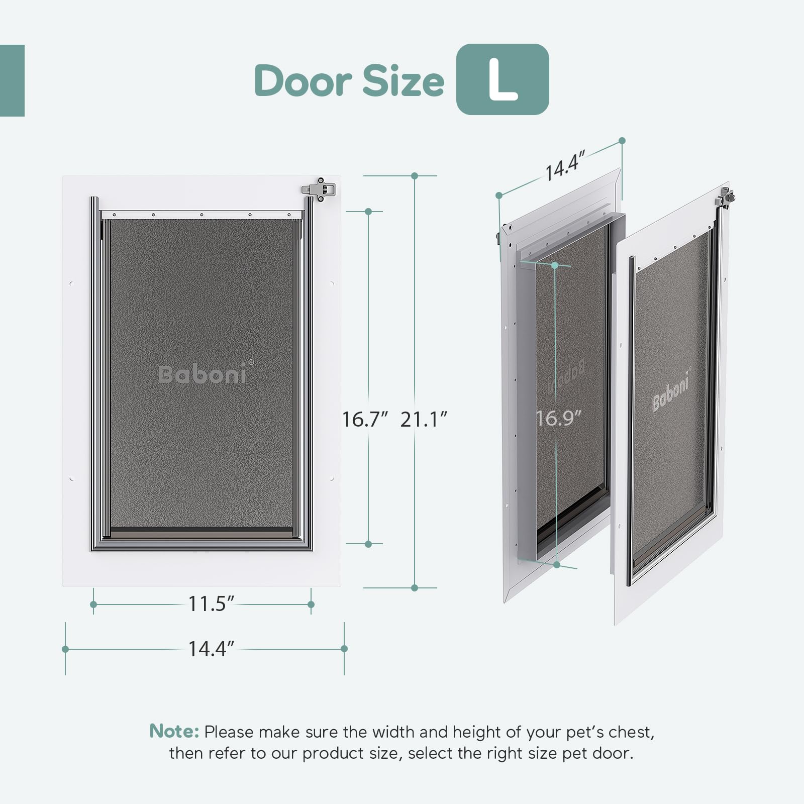 Baboni door cutout template included for easy DIY installation.
