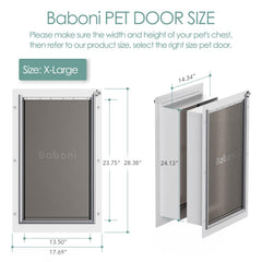 Baboni pet door with telescoping tunnel adjustable to wall thickness for versatile installation.