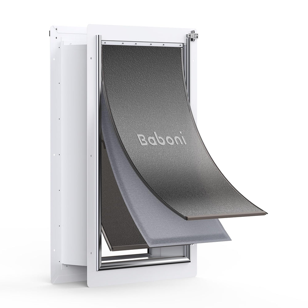 Baboni pet door wall 3-flap steel frame illustrates secure access for pets.