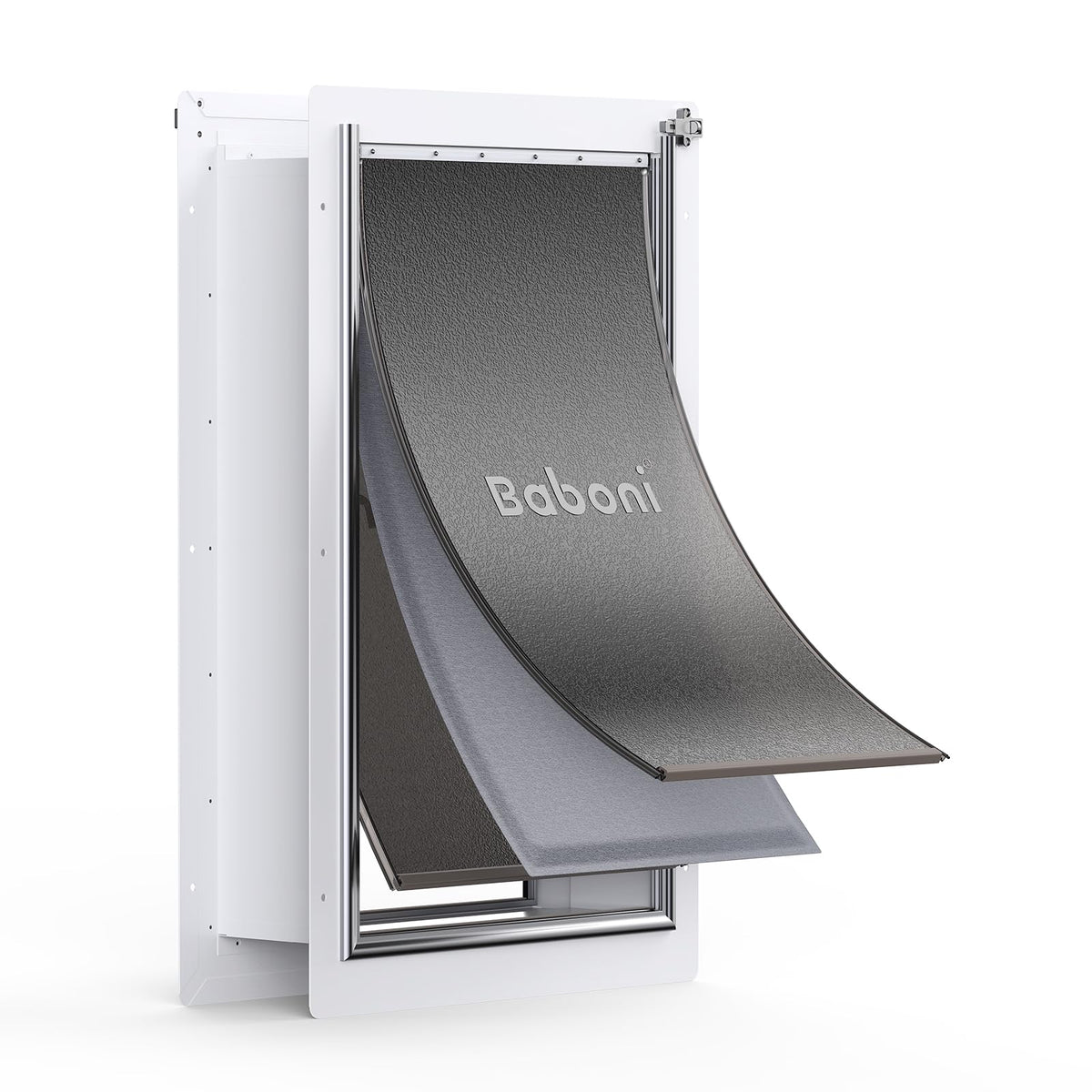 Baboni pet door wall 3-flap steel frame illustrates secure access for pets.