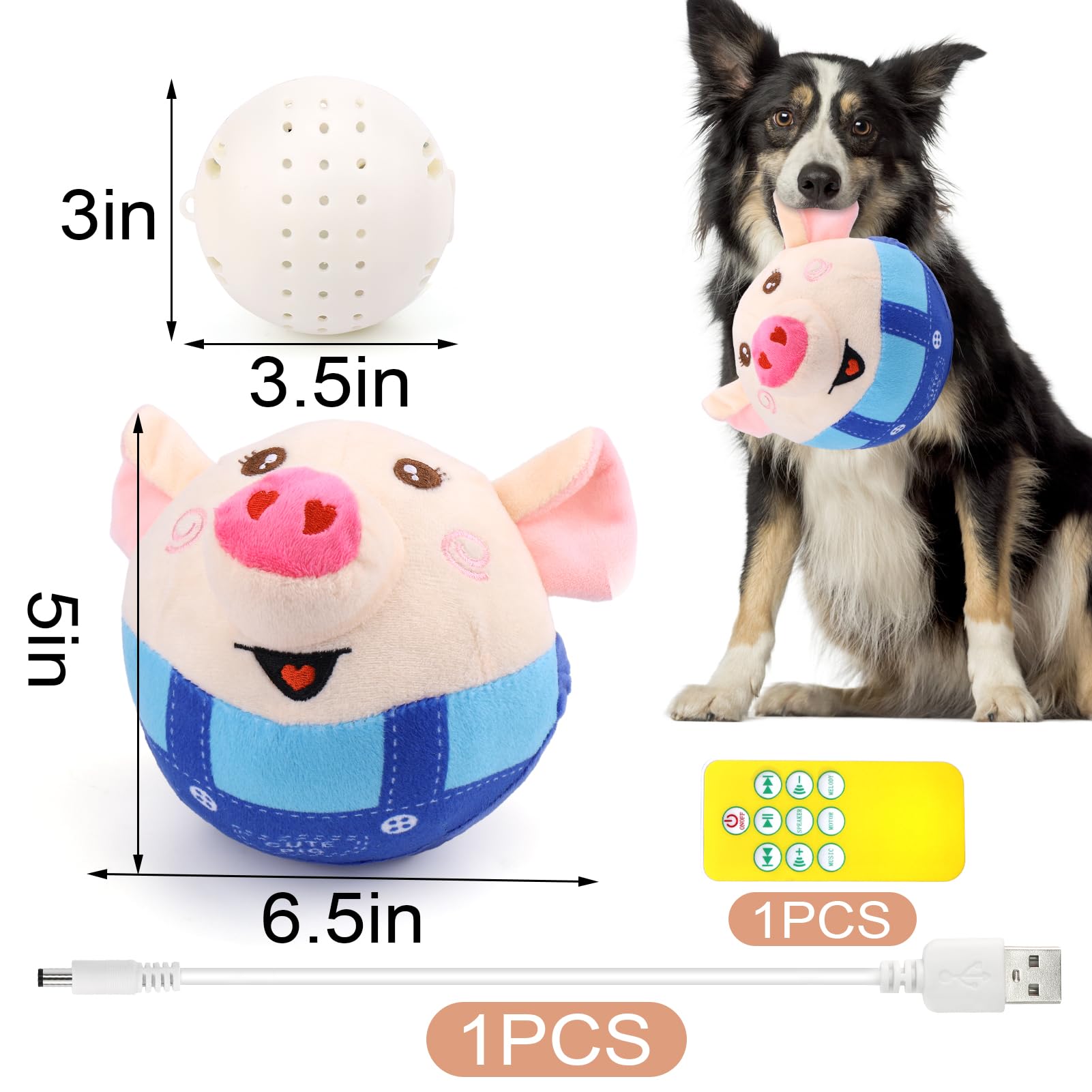 BABORUI Blue Pig toy is rechargeable for continuous play.