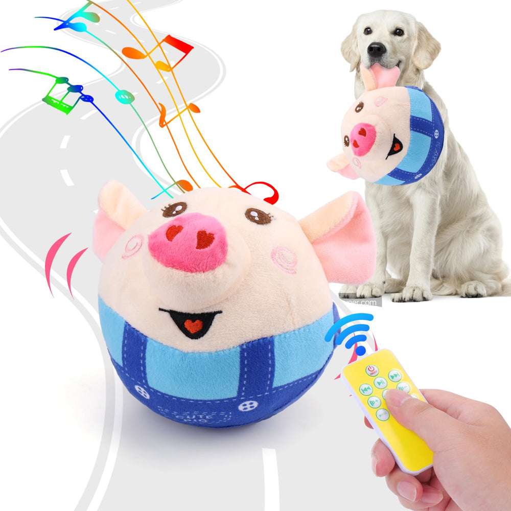 BABORUI Blue Pig interactive dog toy with remote control in action.