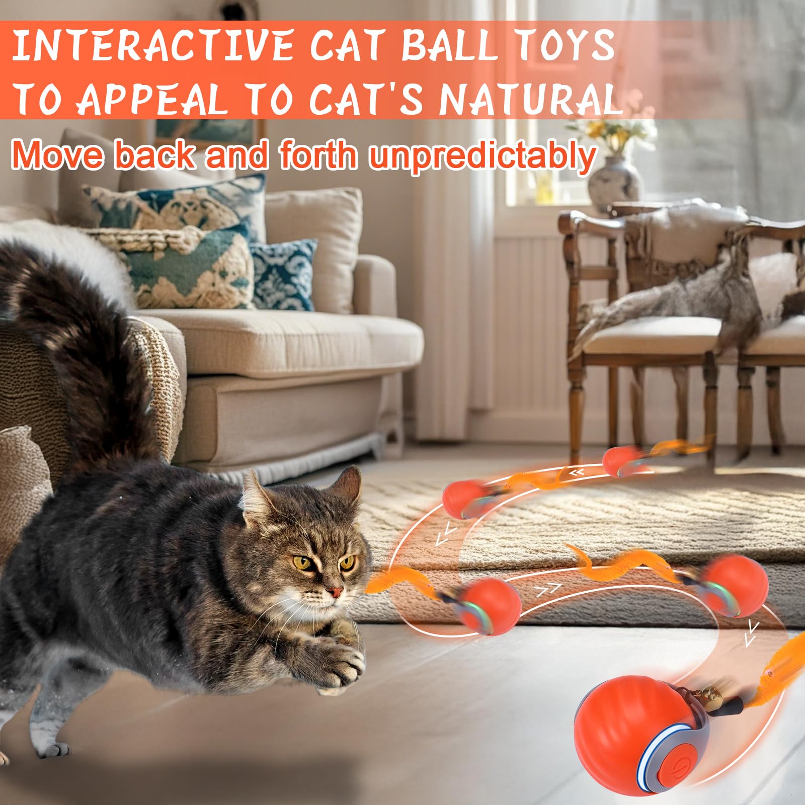 BABORUI interactive cat toy ball with two speeds keeps cats engaged and moving.