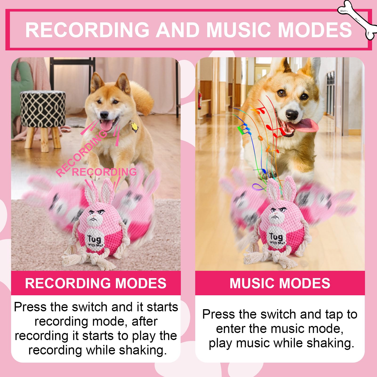 BABORUI pink bunny toy in music mode keeps dogs engaged without boredom.