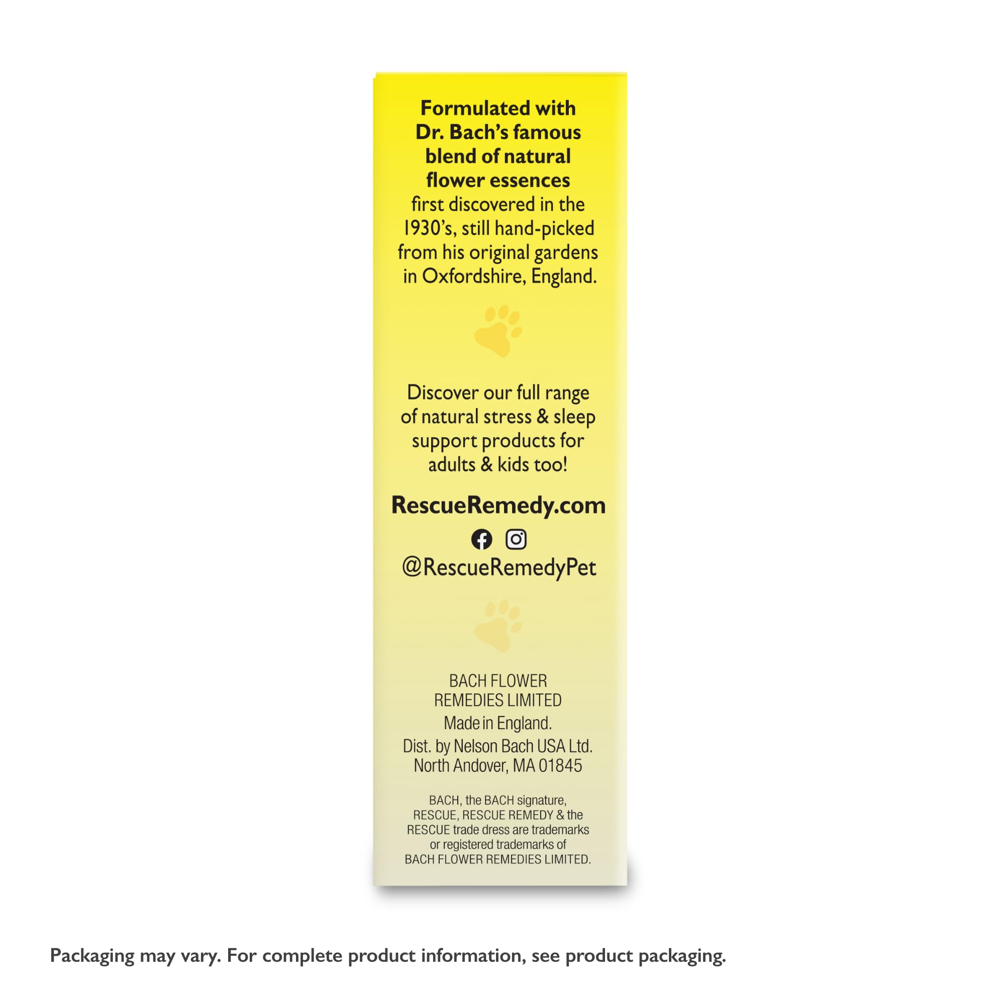 Bach Rescue Remedy Cat bottle produced in the UK at a manufacturing facility.
