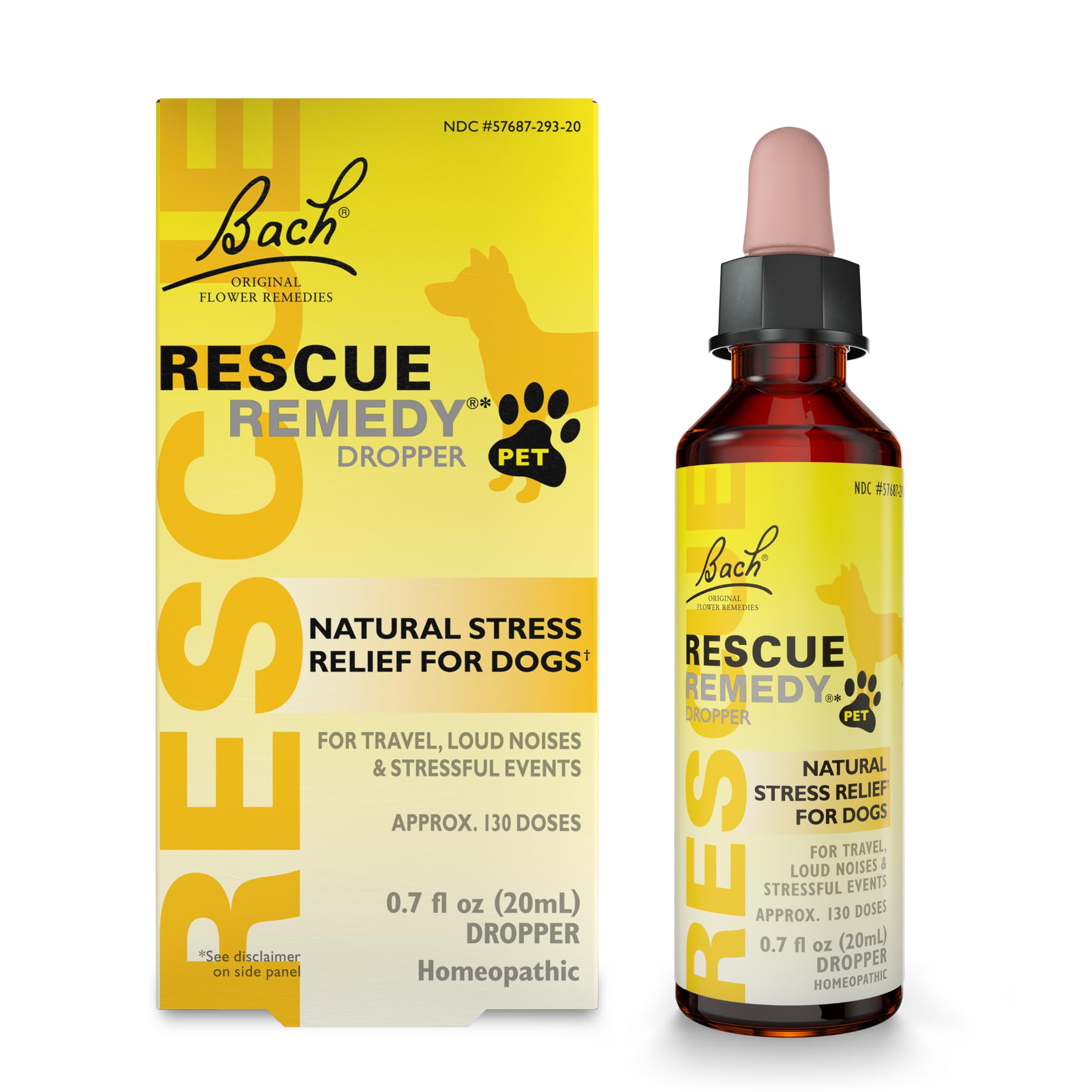 Bach Rescue Remedy Pet Dropper bottle pour provides calm support during grooming.