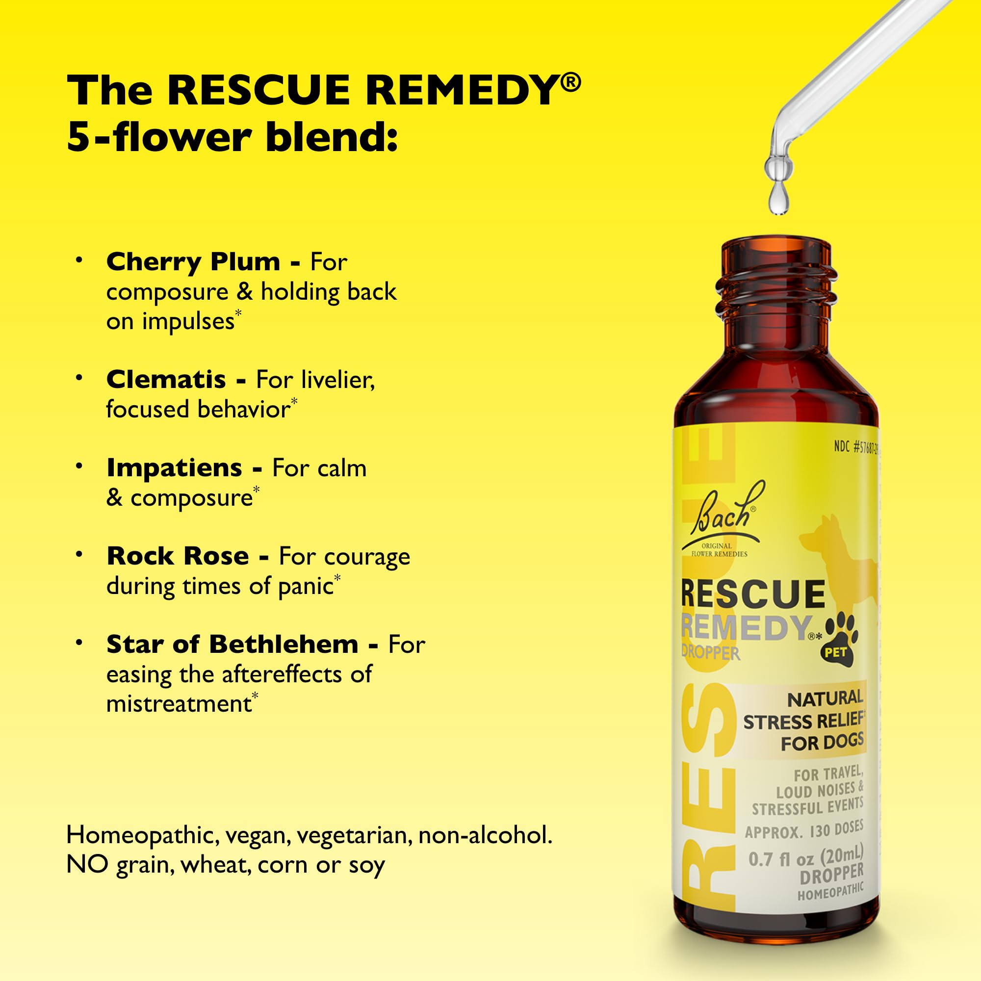 Bach Rescue Remedy Pet Dropper daily stress support for all breeds.