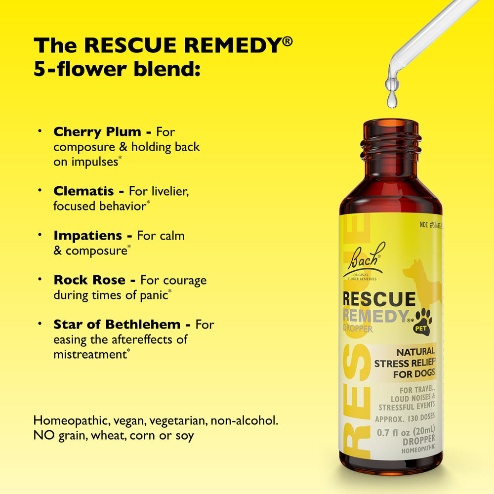 Bach Rescue Remedy Pet Dropper daily stress support for all breeds.