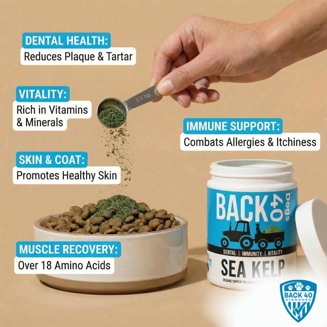 Back 40 Dogs kelp powder coat-sheen for a healthier looking coat.