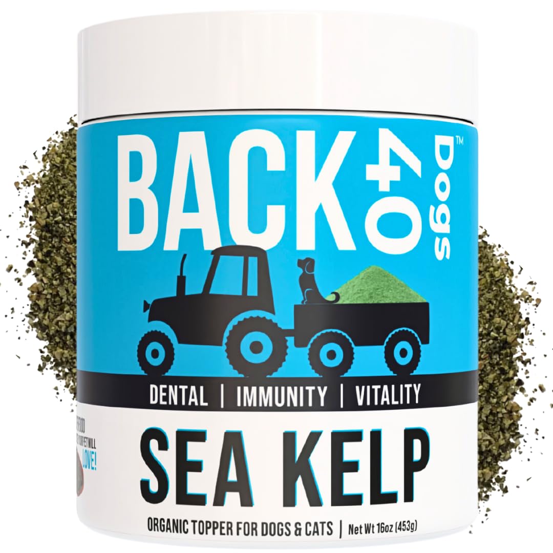 Back 40 Dogs organic kelp powder in a bag for mineral-rich nutrition.