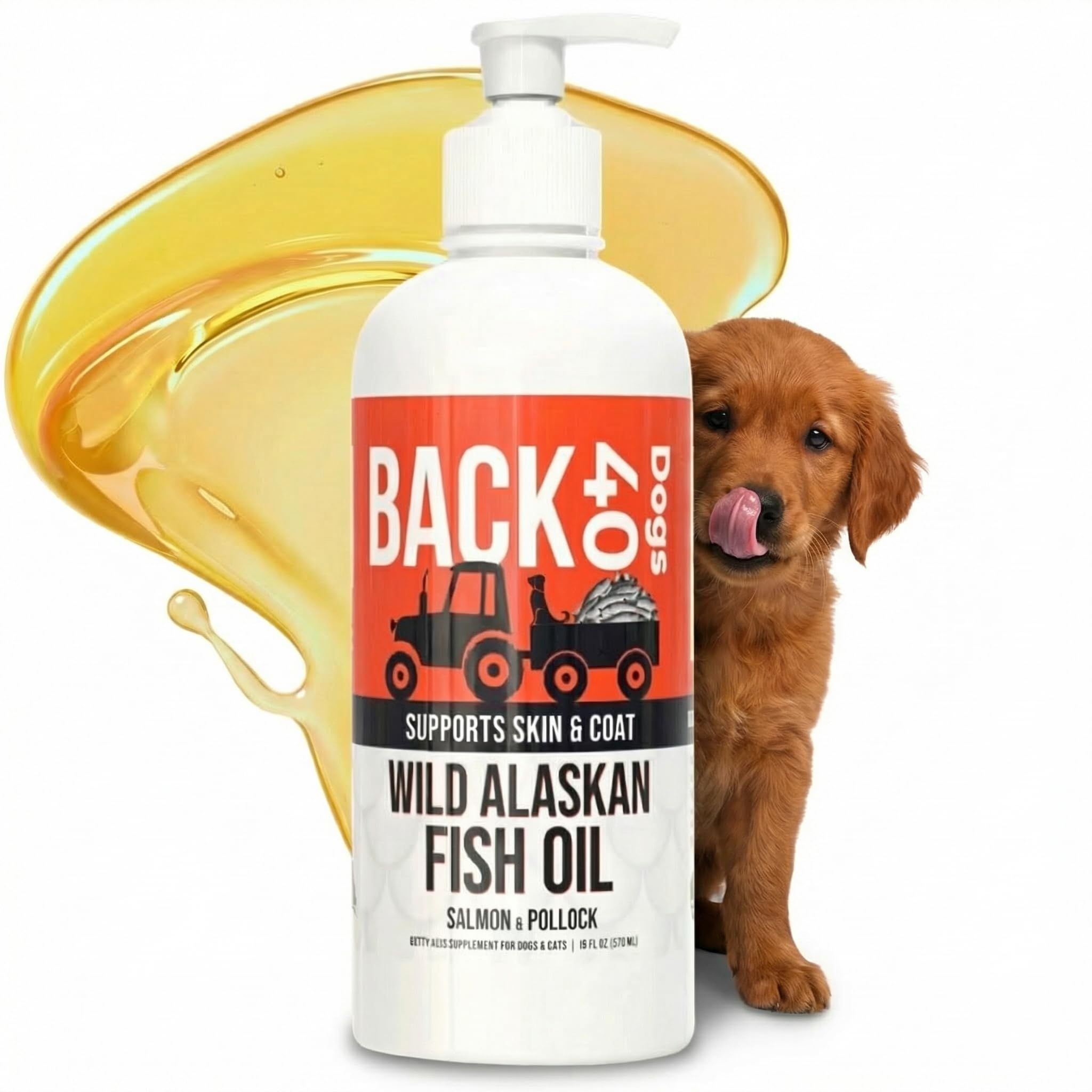 Back 40 Dogs salmon oil bottle pour boosts coat shine and skin health