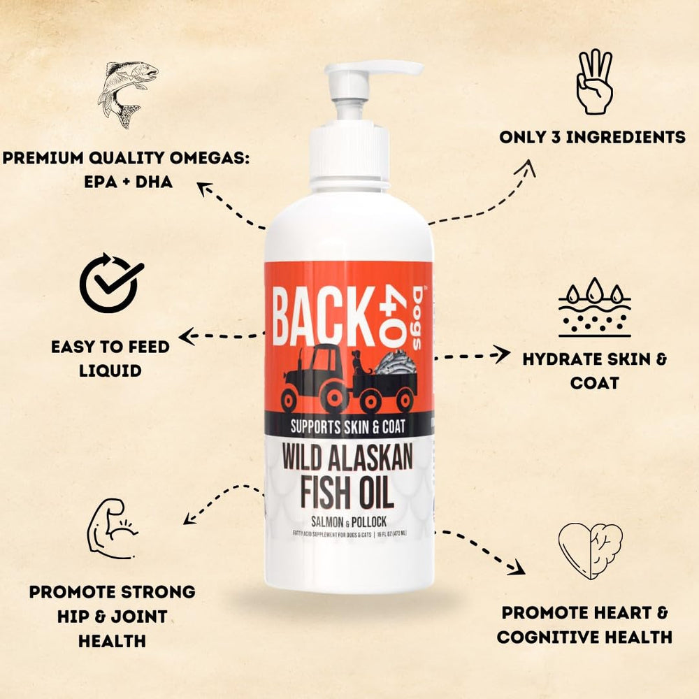 Back 40 Dogs liquid fish oil in a convenient pump