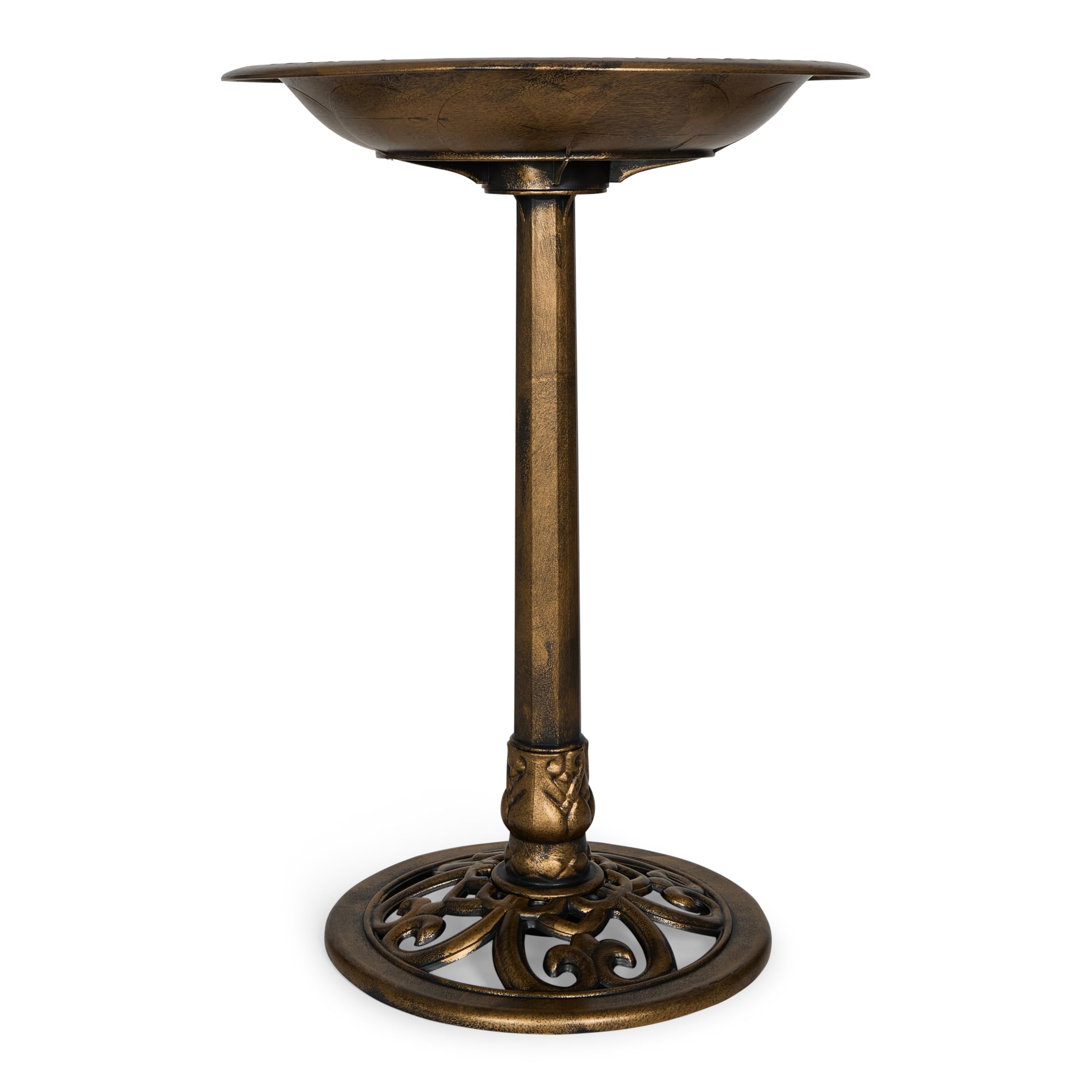 Backyard Expressions bird bath bronze finish with a spacious basin inviting multiple birds.